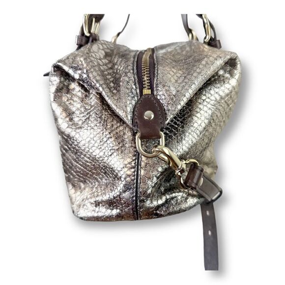 Cole Haan Reptile Embossed Gold Slouchy Convertible Satchel Bag Vintage Large - Picture 9 of 14